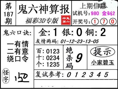 第187期3d鬼六神算报