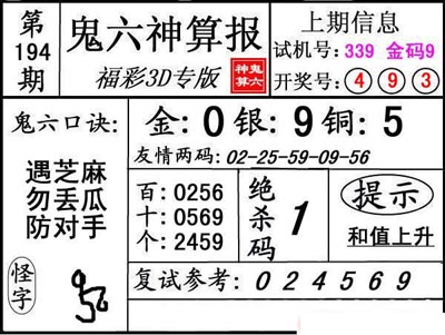 第194期3d鬼六神算报复式