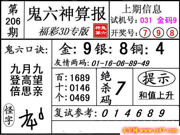 第206期3d鬼六神算