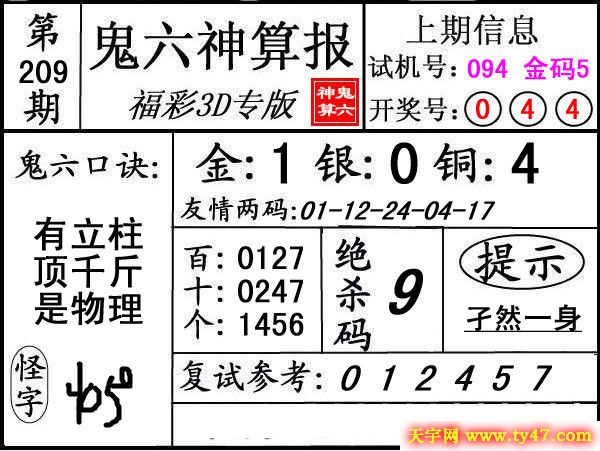 第209期3d鬼六神算报