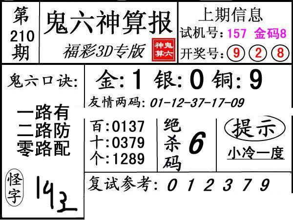 第210期3d鬼六神算报