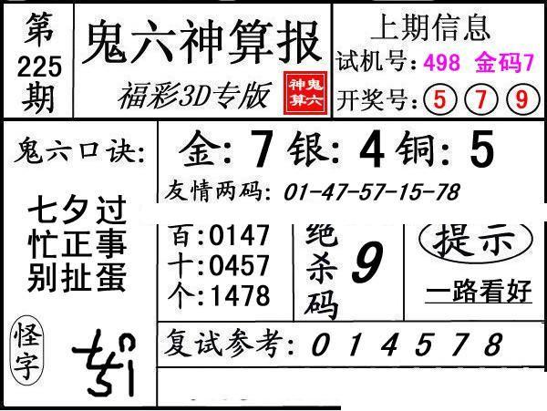 第225期3d鬼六神算