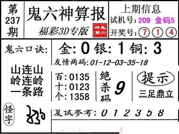 第237期3d鬼六神算报