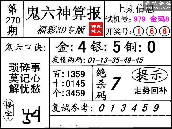 第270期3d鬼六神算