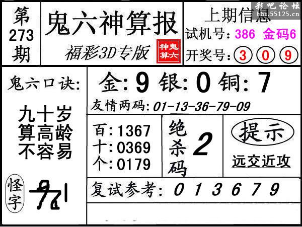 第273期3d鬼六神算报