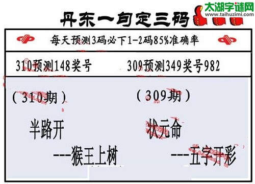 3d310期：丹东一句定三码【半路开--猴王上树 】