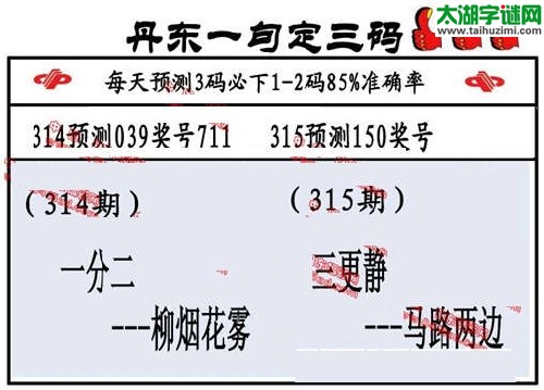 3d315期：丹东一句定三码【三更静--马路两边 】