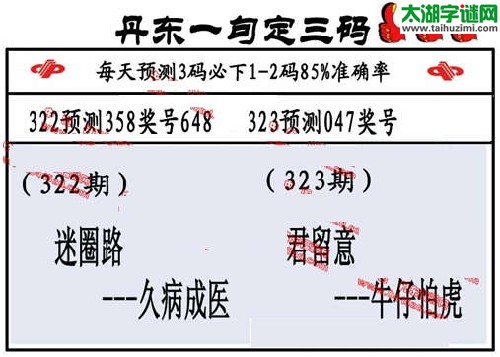 3d323期：丹东一句定三码【君留意--牛仔怕虎】