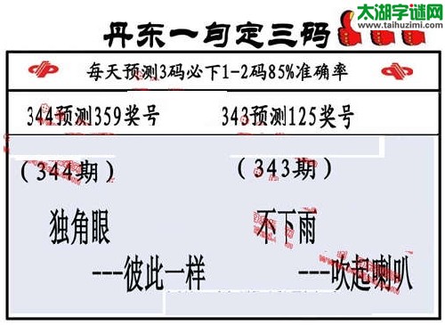 3d344期：丹东一句定三码【独角眼--彼此一样】