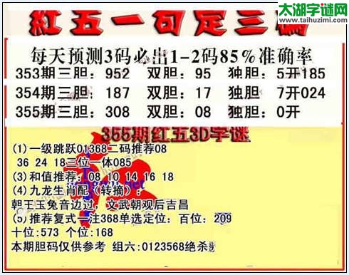 3d355期红五一句定三码