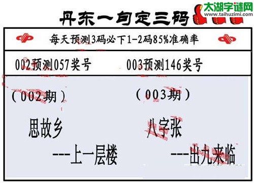 3d003期：丹东一句定三码【八字张--出九来临】