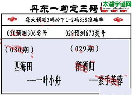 030期山东真诀丹东一句定三码