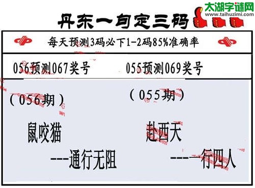 3d056期：丹东一句定三码【鼠咬猫--通行无阻】