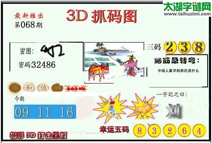 3d068期：红五图库（杀号定胆）