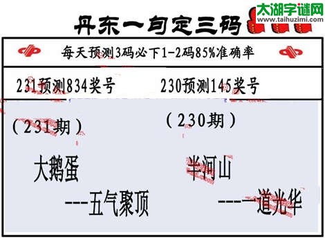 3d第2014231期丹东一句定三码