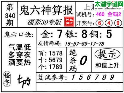 3d340期：【鬼六神算】金胆快报系列图