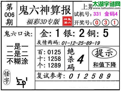 3d006期：【鬼六神算】金胆快报系列图