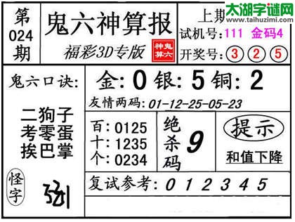 3d024期：【鬼六神算】金胆快报系列图