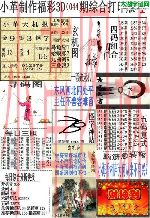 3d044期：小革综合打印版3D图谜+精准3胆