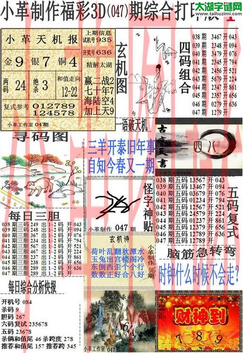 3d047期：小革综合打印版3D图谜+精准3胆