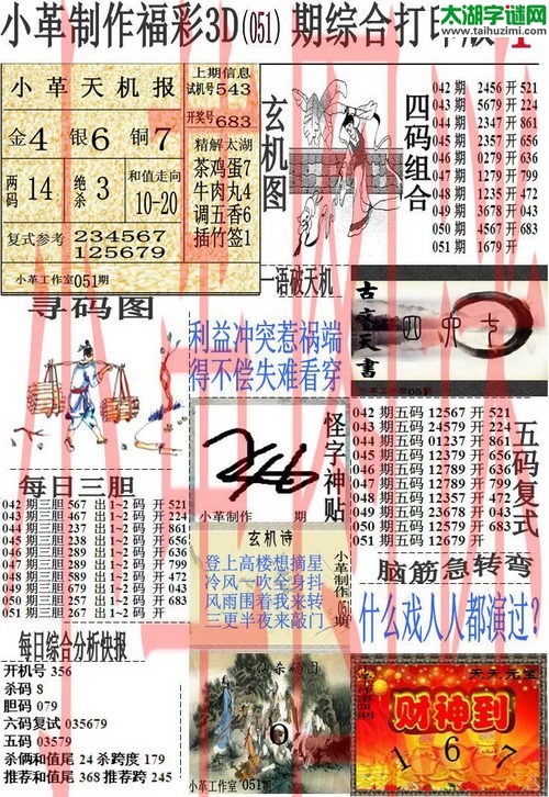 3d051期：小革综合打印版3D图谜+精准3胆