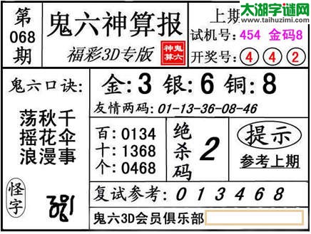 3d068期：【鬼六神算】金胆快报系列图