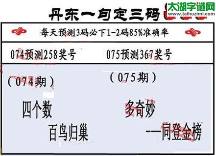 3d第2015075期丹东一句定三码