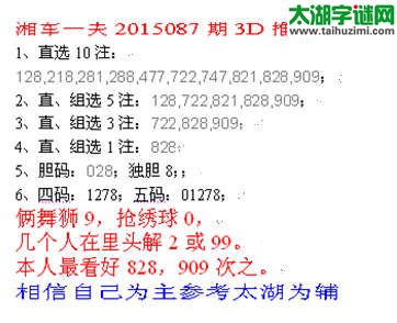 湘车一夫2015087期3D解太湖字谜