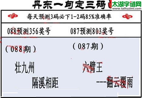 3d第2015088期丹东一句定三码