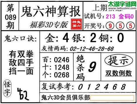 3d089期：【鬼六神算】金胆快报系列图