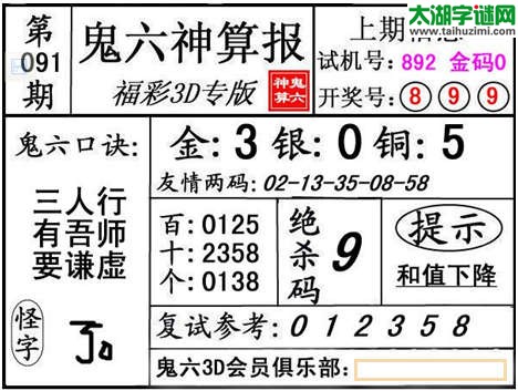 3d091期：【鬼六神算】金胆快报系列图