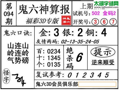 3d094期：【鬼六神算】金胆快报系列图