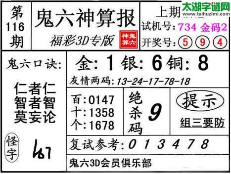 3d116期：【鬼六神算】金胆快报系列图