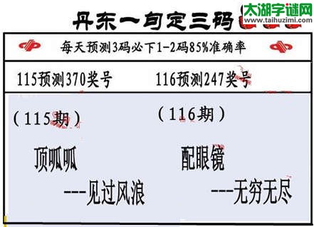 3d第2015116期丹东一句定三码