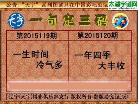 天宇图谜一句定三码-15120期