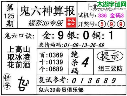 3d125期：【鬼六神算】金胆快报系列图