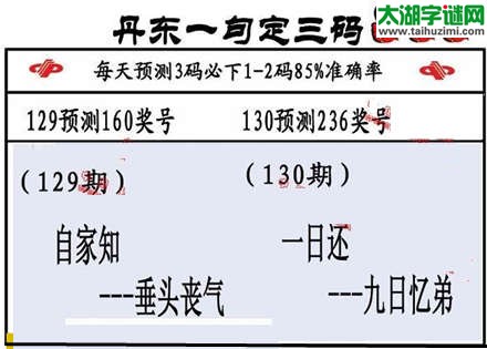 3d第2015130期丹东一句定三码