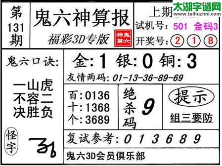 3d131期：【鬼六神算】金胆快报系列图