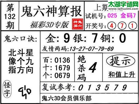 3d132期：【鬼六神算】金胆快报系列图