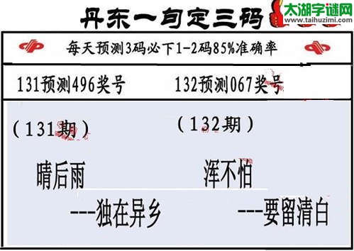 3d第2015132期丹东一句定三码