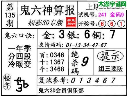 3d135期：【鬼六神算】金胆快报系列图