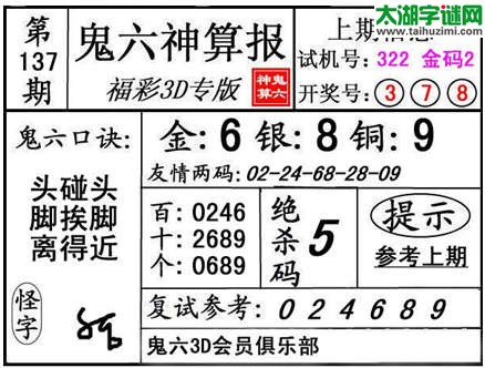 3d137期：【鬼六神算】金胆快报系列图