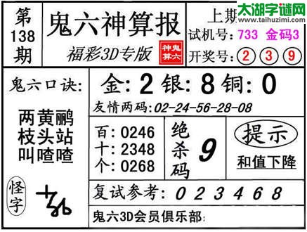 3d138期：【鬼六神算】金胆快报系列图