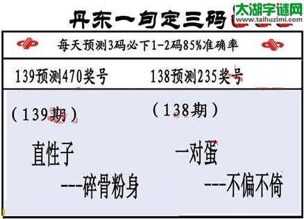 3d第2015139期丹东一句定三码