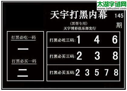 3d145期：天宇图谜(胆码杀号+必买五码)