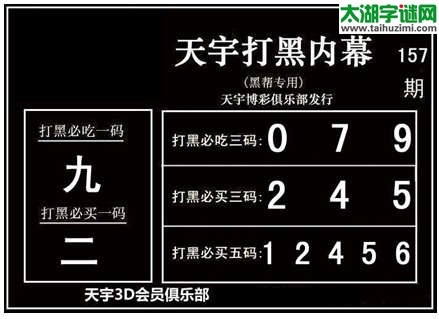 3d157期：天宇图谜(胆码杀号+必买五码)