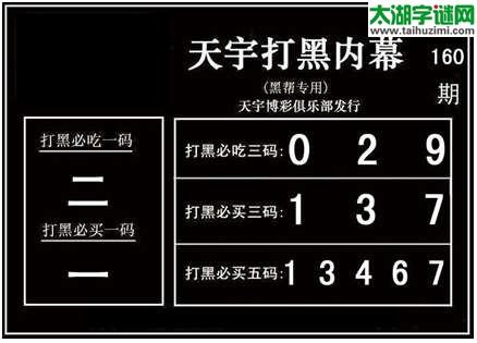 3d160期：天宇图谜(胆码杀号+必买五码)