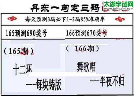 3d第2015166期丹东一句定三码