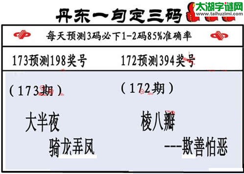 3d第2015173期丹东一句定三码