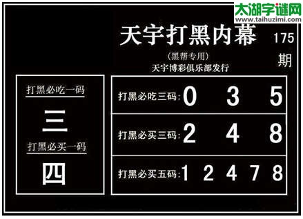 3d175期：天宇图谜(胆码杀号+必买五码)